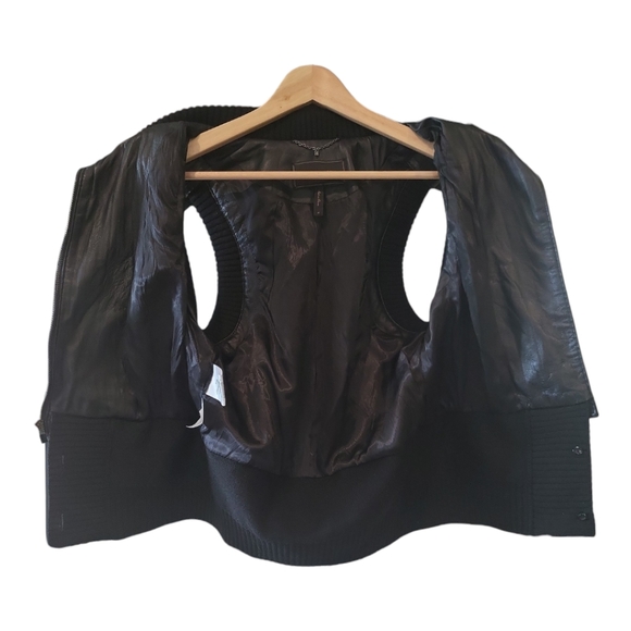 BCBG Max Azria leather biker vest black silver zippers quilted detailing edgy - Picture 4 of 11